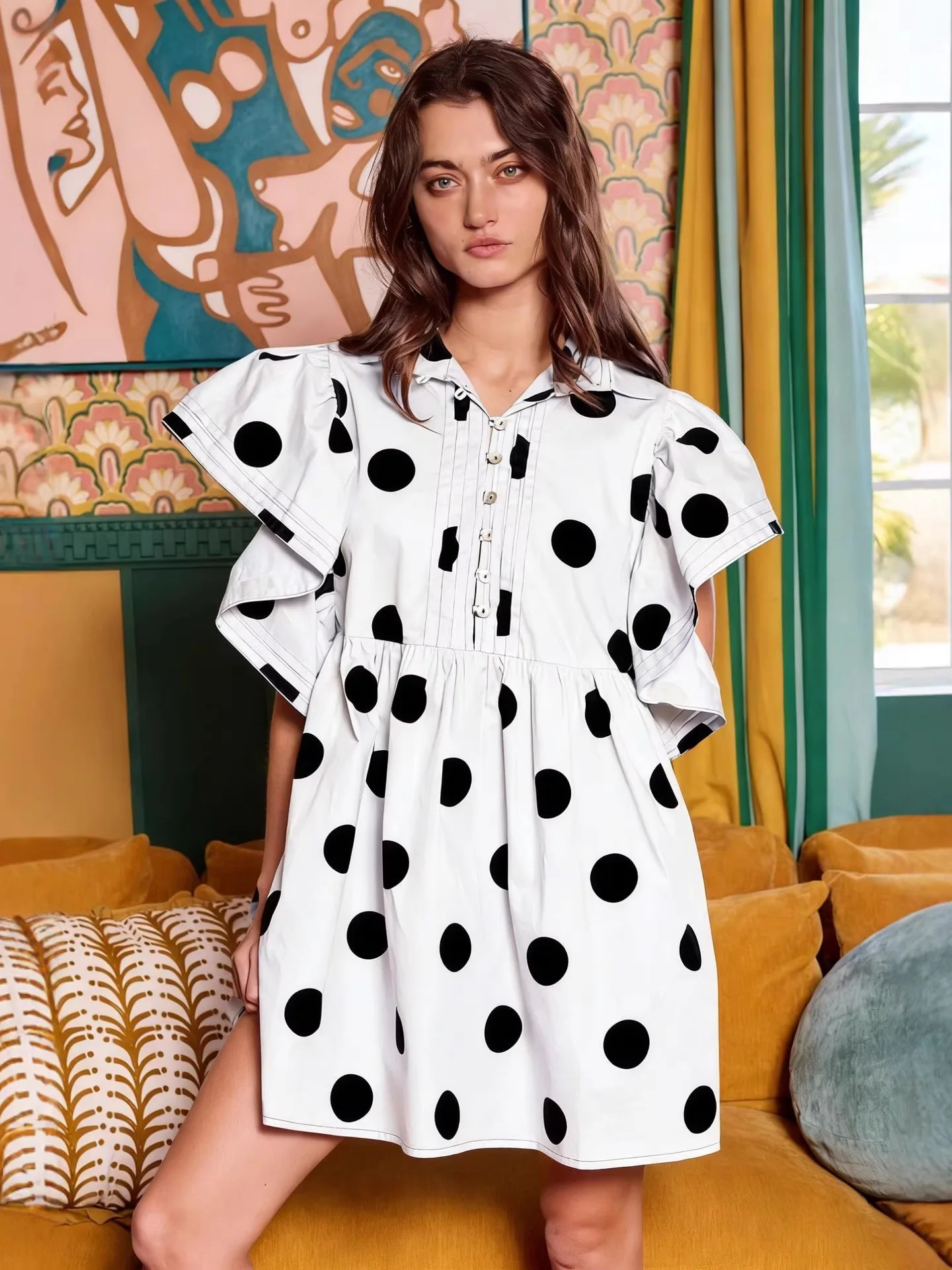 Spring Summer Polka Dot Print  - Blouse Off Shoulder review and price