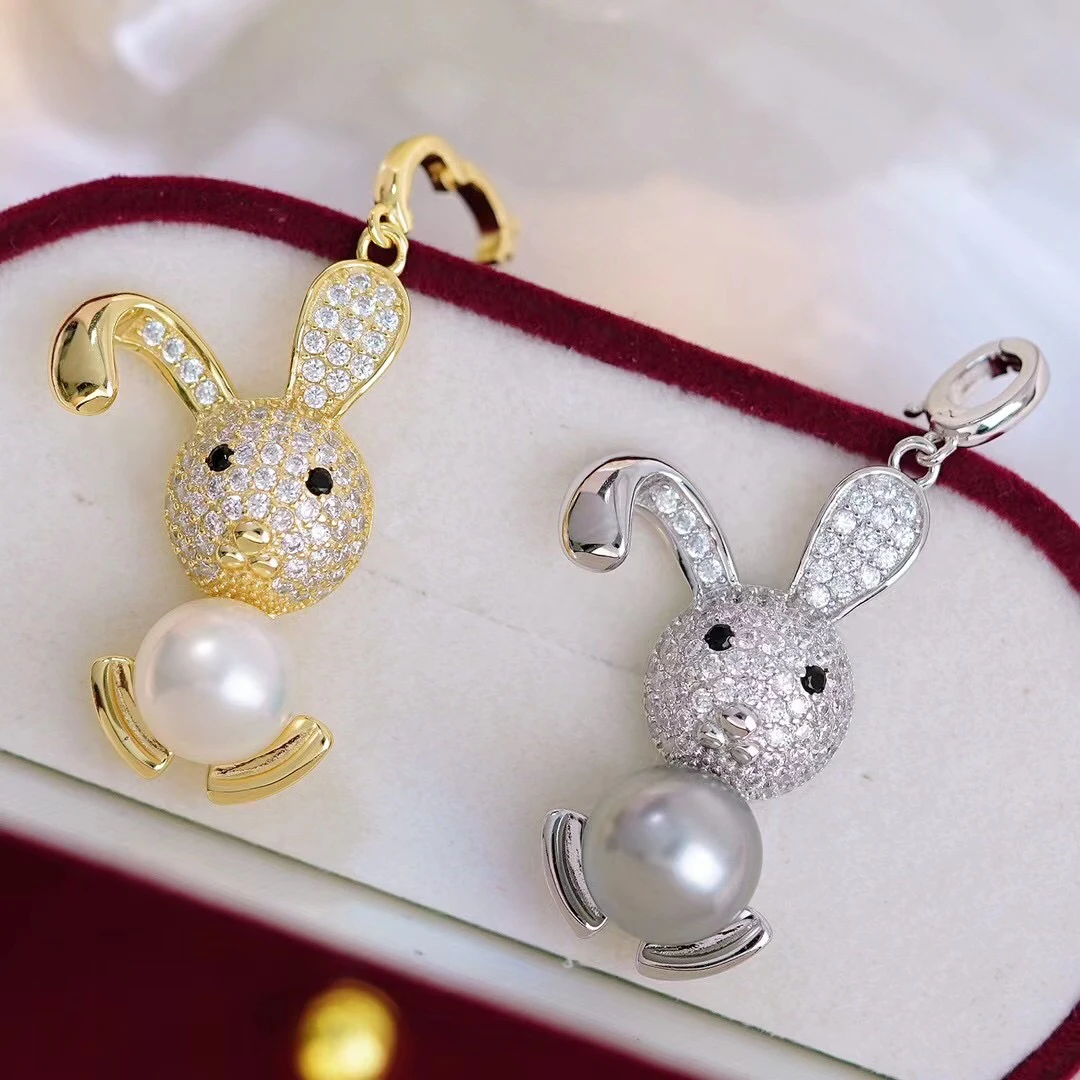 

Cute Rabbit 925 Sterling Silver Pendant Mounts Base Findings Settings Mountings Jewelry Fittings for 8-9mm Pearls