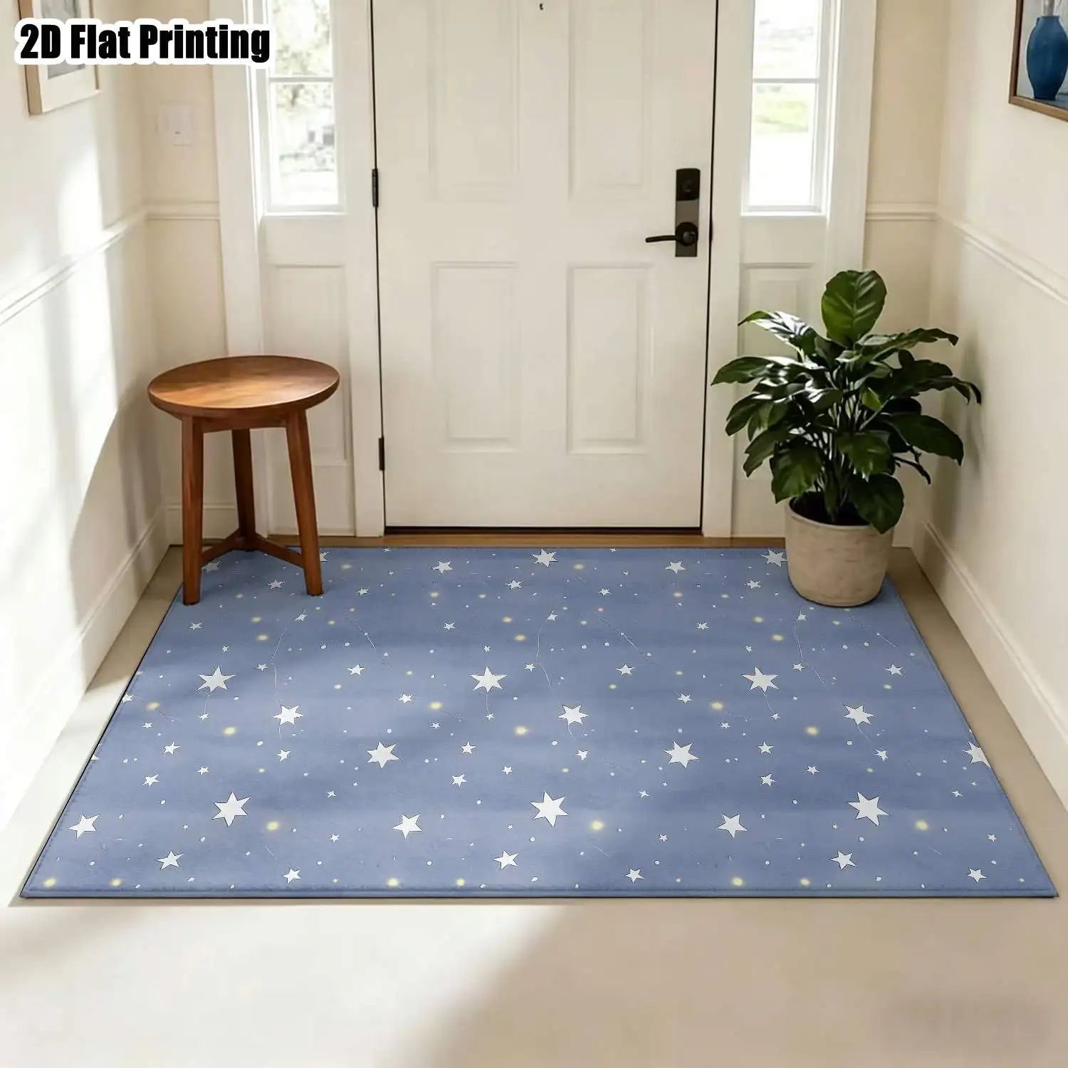 1Pc 2D Printed Blue Star Nordic Carpet, Instagram-Inspired Modern Minimalist Floor Mat, Multi-Size, Machine Washable, Ideal for Entryway, Dining Room, Foyer, Bedroom, Living Room Home Decor
