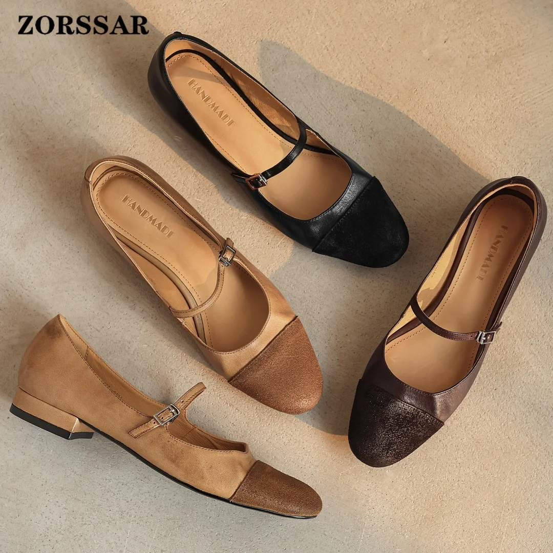 

Women's Cow Leather Round Toe Metal Buckle Slip-on Mary Jane Flats High Quality Soft Comfortable Casual Female Daily Shoes Woman