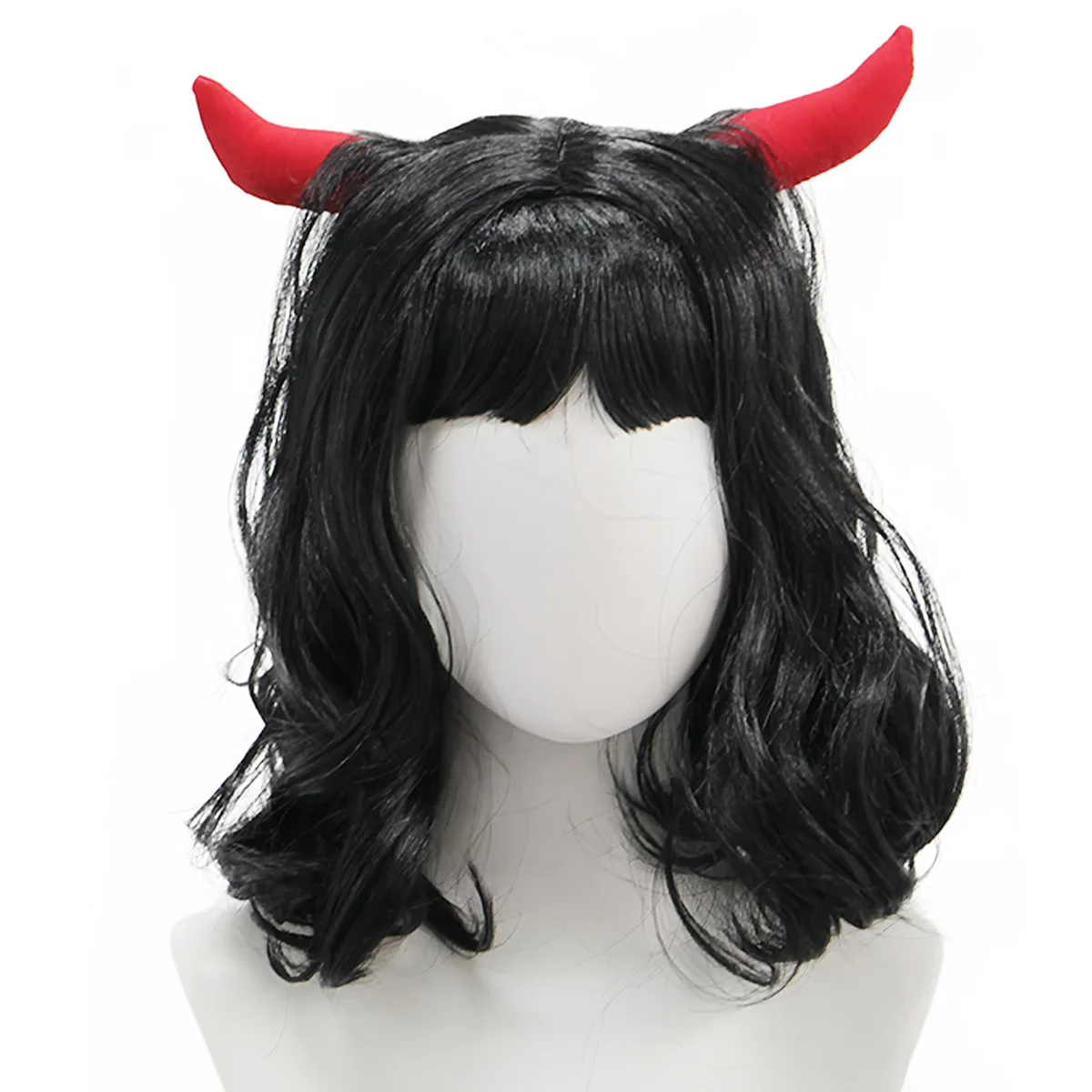 Women Devil Horns Curly Wig Demon Headpiece Faux Ox Decoration for Halloween Cosplay Party Stage Masquerade Fancy Dress
