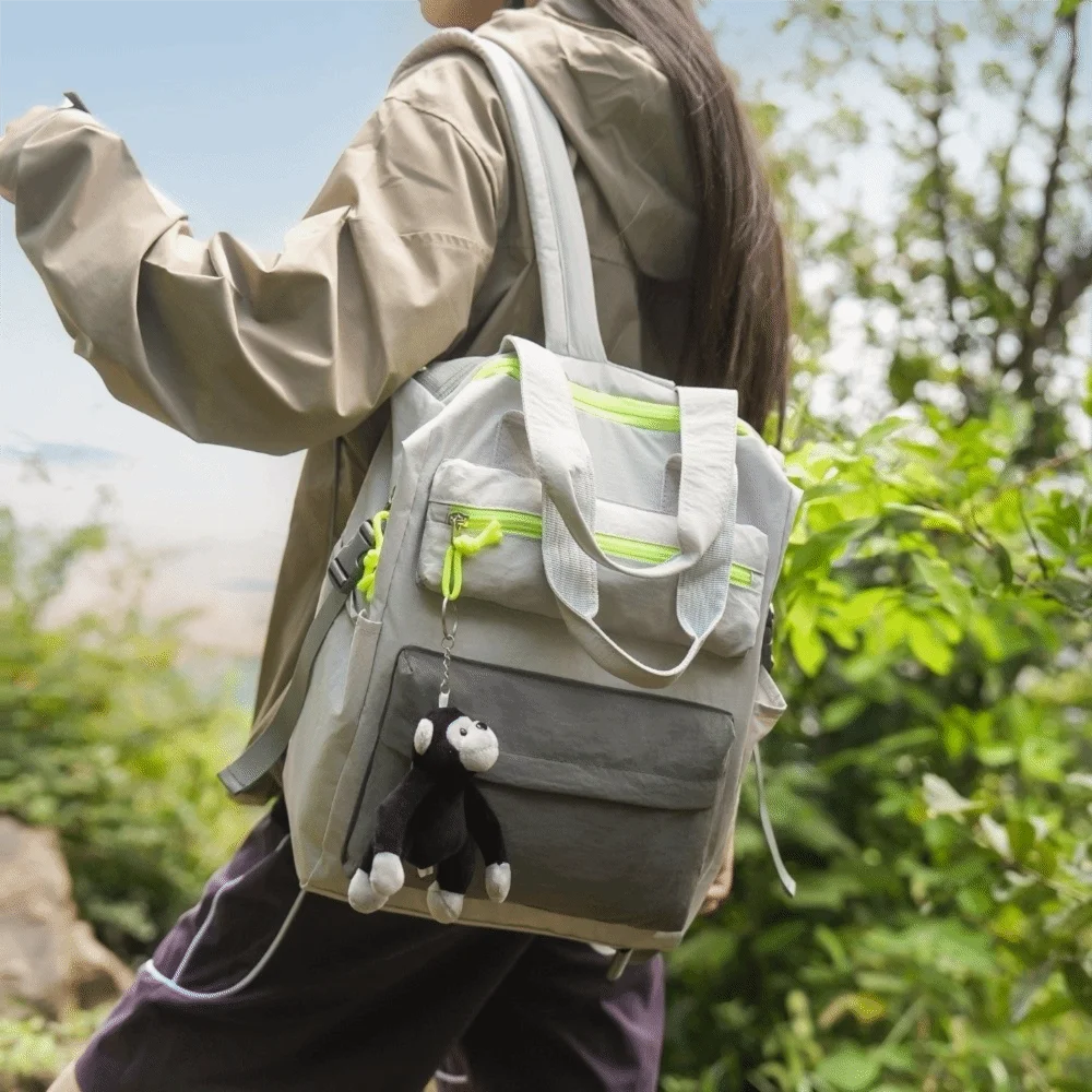 Large Capacity Dopamine Backpack Monkey Pendant Waterproof Color Block Backpack Minimalist Adjustable Lightweight School Bag