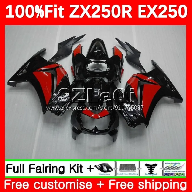 Iniezione Per KAWASAKI NINJA EX ZX 250 R Rosso nero 250R ZX250R 08 09 10 11 12 92No.13 EX250R 2008 2009 2010 2011 2012 Carenatura