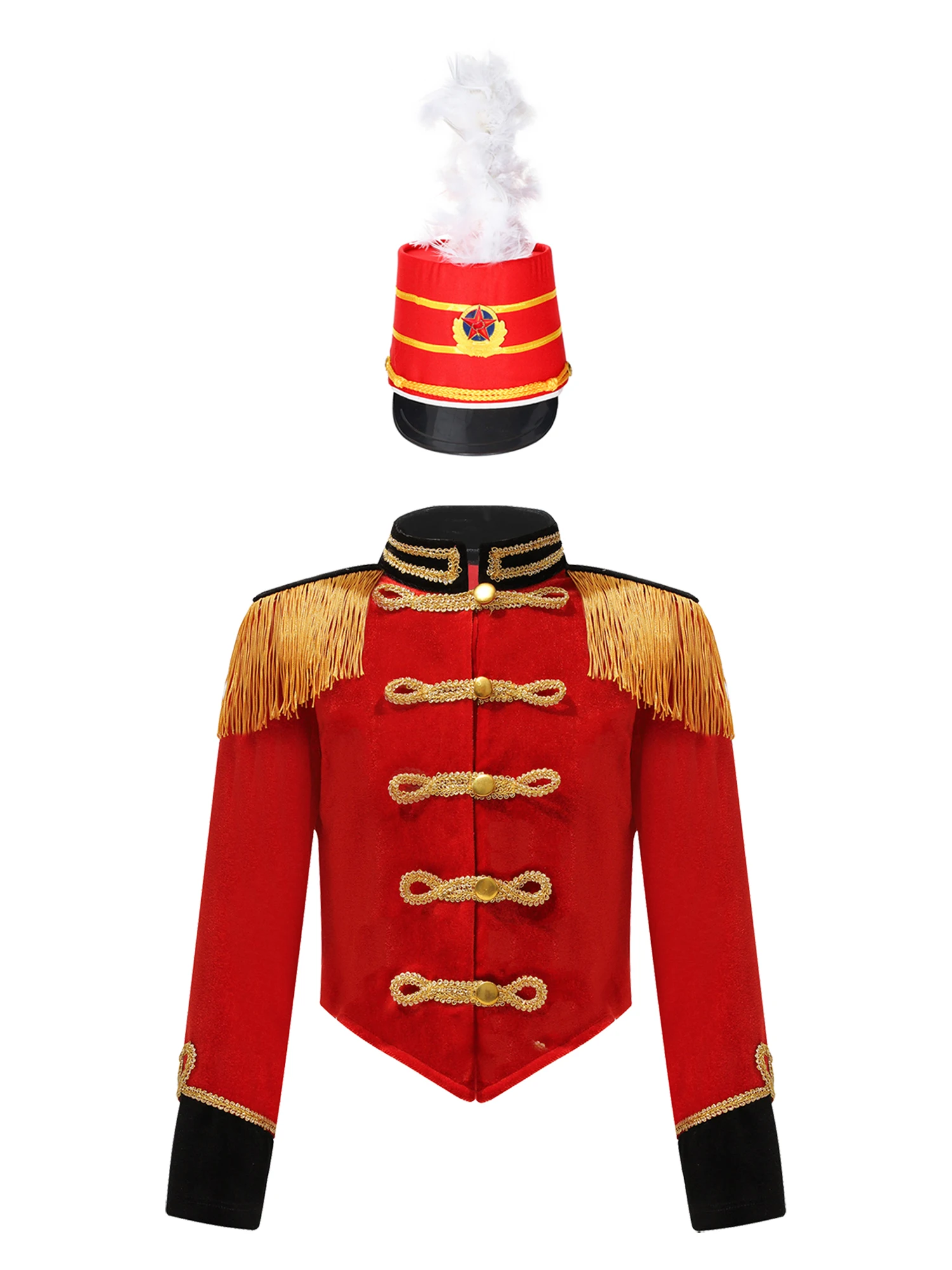 Kids Boys Girls Halloween Circus Ringmaster Costume Drummer Major Marching Band Uniforms with Soldier Hat