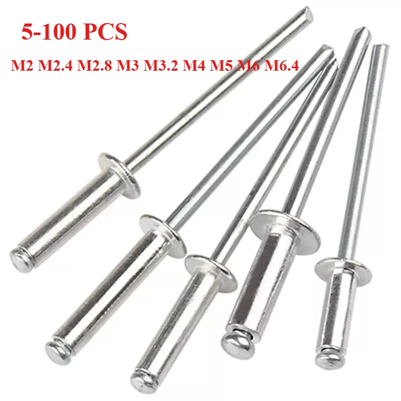 5/200PCS M2 M2.4 M3 M3.2 M4 M5 M6 M6.4  Aluminium Dome Round Pop Open Hollow Core Pulling Blind Dropper Self-plugging Rivet
