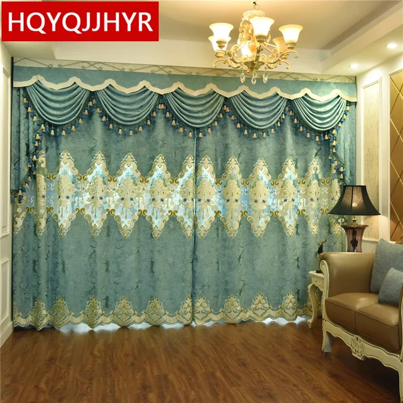 

European high quality custom embroidered villa Curtains for Living Room Windows classic luxury Valance Curtain for Bedroom Hotel