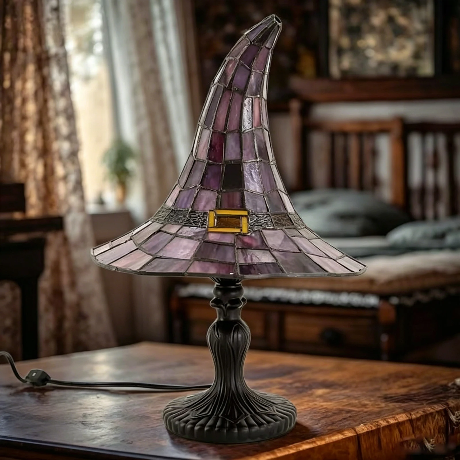 Resin Stained Glass Witch Hat Lamp Gothic Wizard Hats Night Light Creative Table Lamps for Home Office Dormitory Bar Decorate