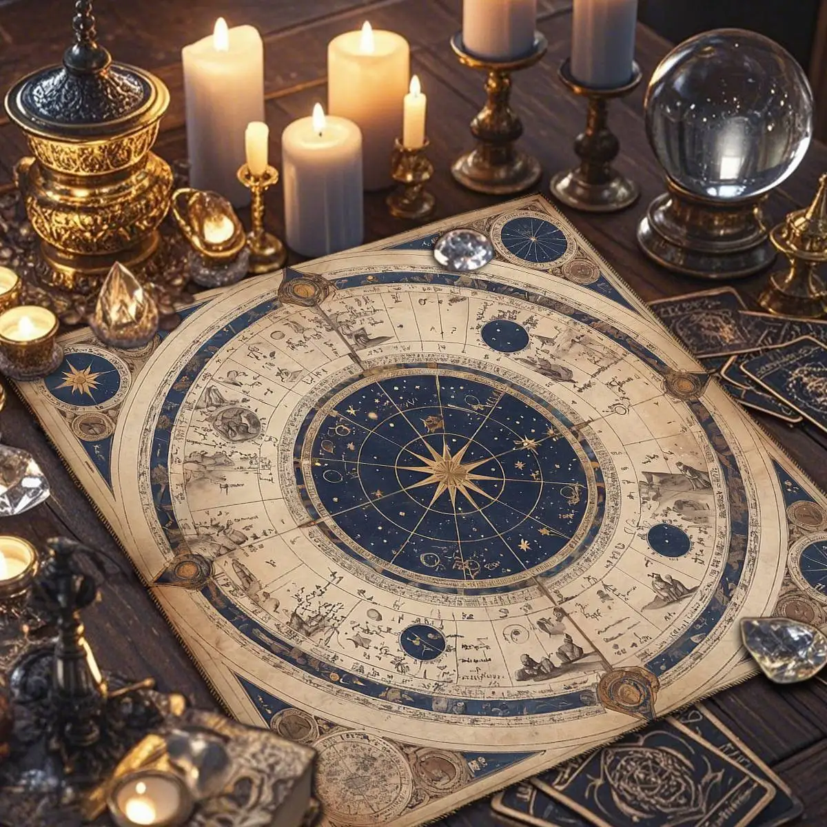 50/75/110/137cm Tarot mat Tarot Tablecloth Retro Celestial Bodies Divination Altar Cloth Starry Sky Compass Tarot Cloth