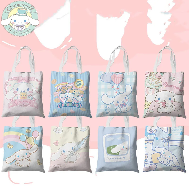 

Sanrio Cinnamoroll Kawaii Double-sided Canvas Bag Anime Peripheral Korean Version Student Handbag Shopping Bag File Bag