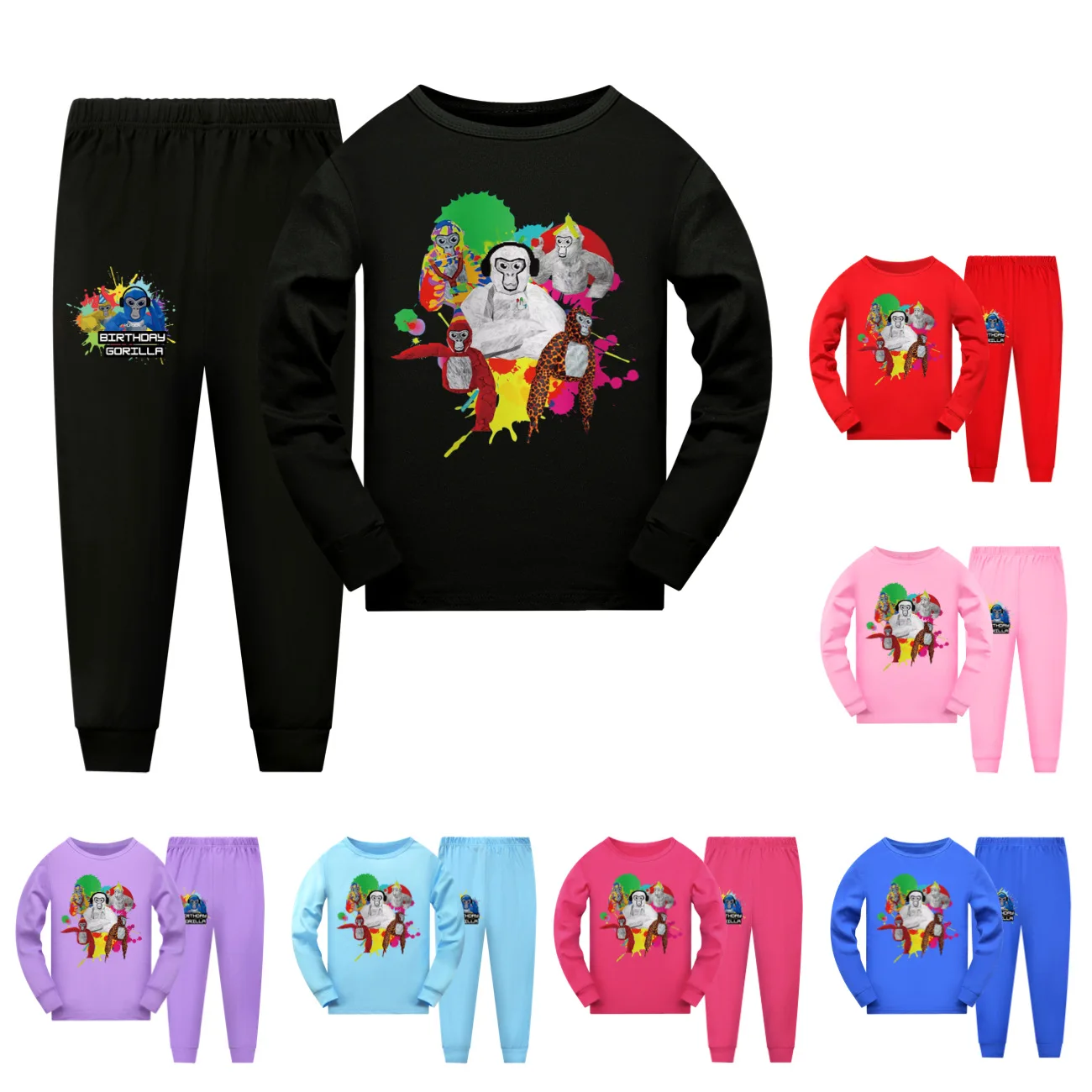 ew Kids Boys Girls Pajama Sets Gorilla Tag Cartoon Print Long Sleeve T-Shirt Tops Pants Toddler Baby Autumn Sleeping Clothes