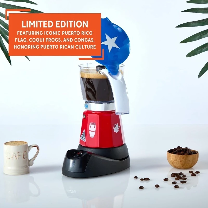 Puerto Rico Boricua Flag Espresso Maker 6 Cup Or 3 Cup | Limited Edition Moka Pot Coffee Maker | Cast Aluminum & Tritan