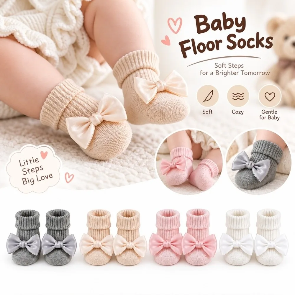 1 Paie Soft Cotton Blend Floor Sock Breathable Fabric Stretch Cuff Toddler Walking Sock Anti-Slip Sole Ribbed Knit