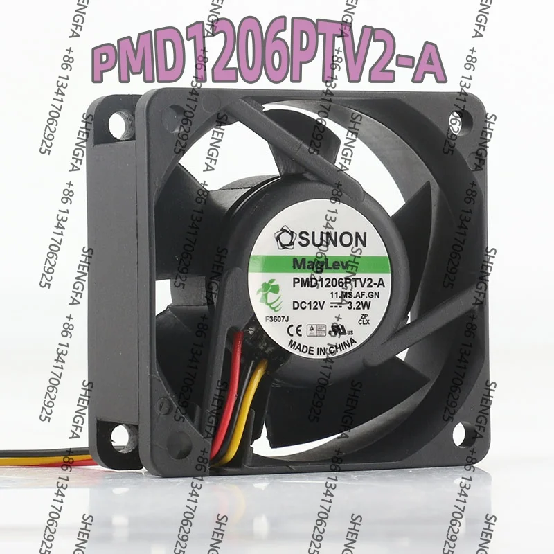 Original Sunon 5V 24V 48V 6025 60x60x25MM Frequency Converter Cabinet Three-wire PMD1206PTV2-A Cooling Fan DC 12V 3.2W