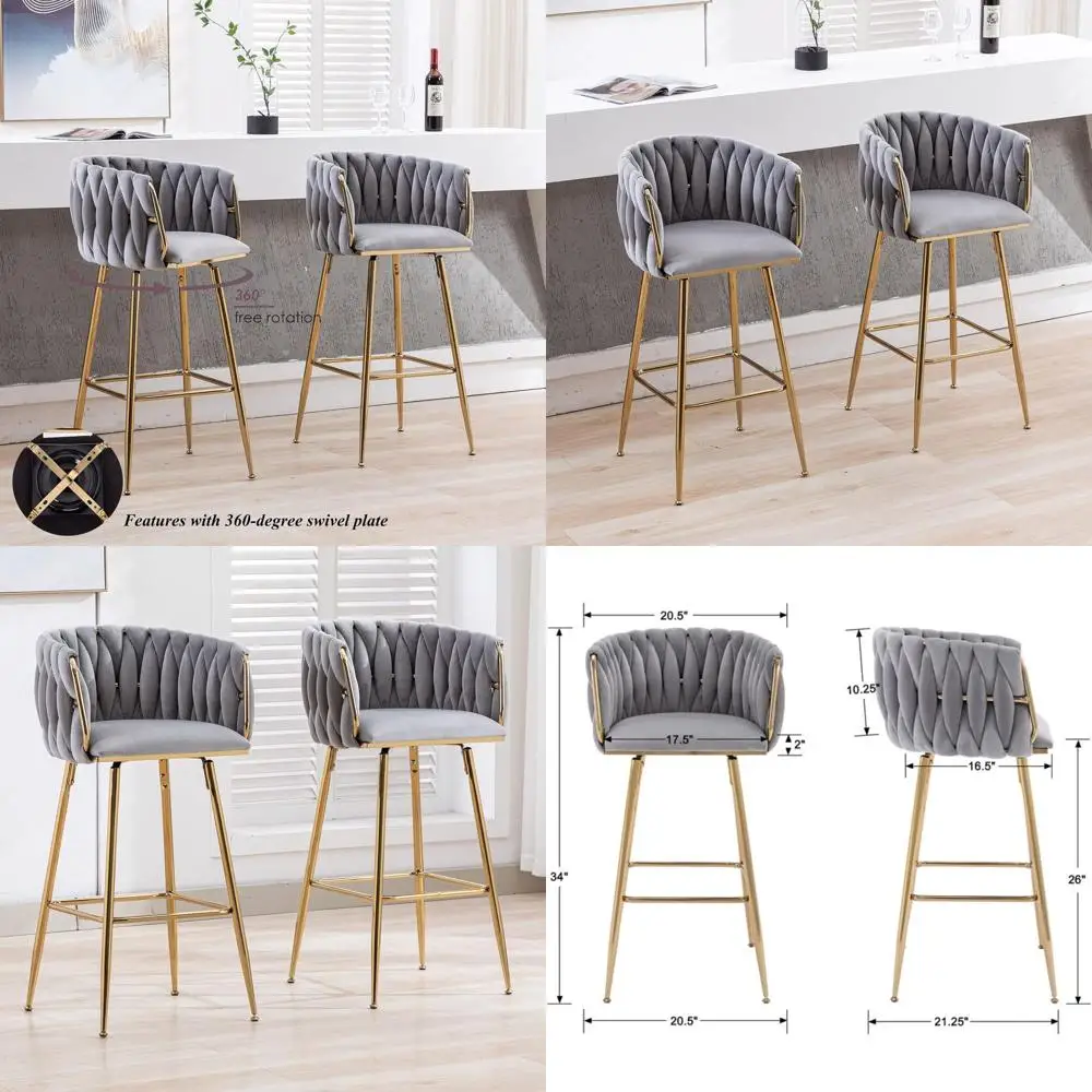 

Modern Swivel Bar Stools Set of 2, 26" Counter Height Barstools, Velvet Kitchen Island Counter Bar Chair with Barrel Back for Ki