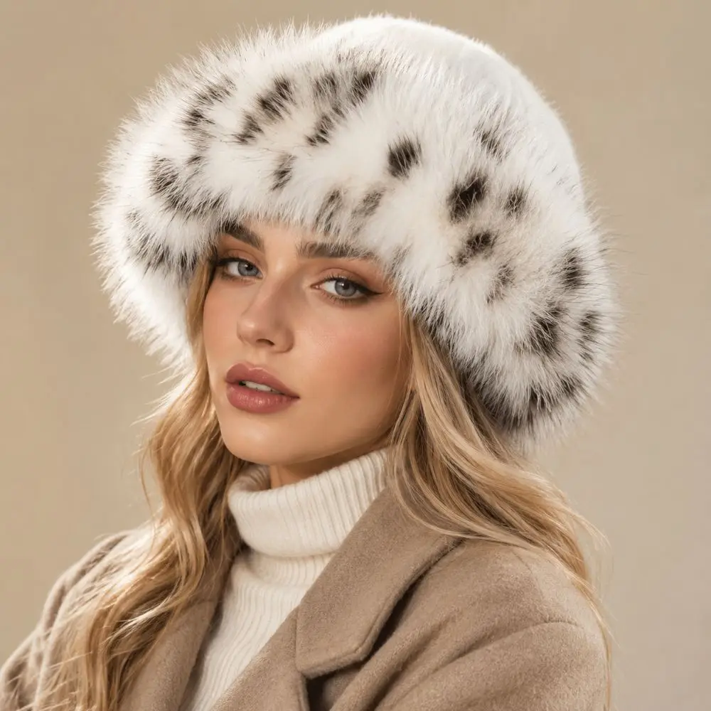 Warm Fur Fur Cap Thicken Material Windproof Warm Winter Hat Soft Lining Ear Flaps Fluffy Bucket Hat Skiing Riding