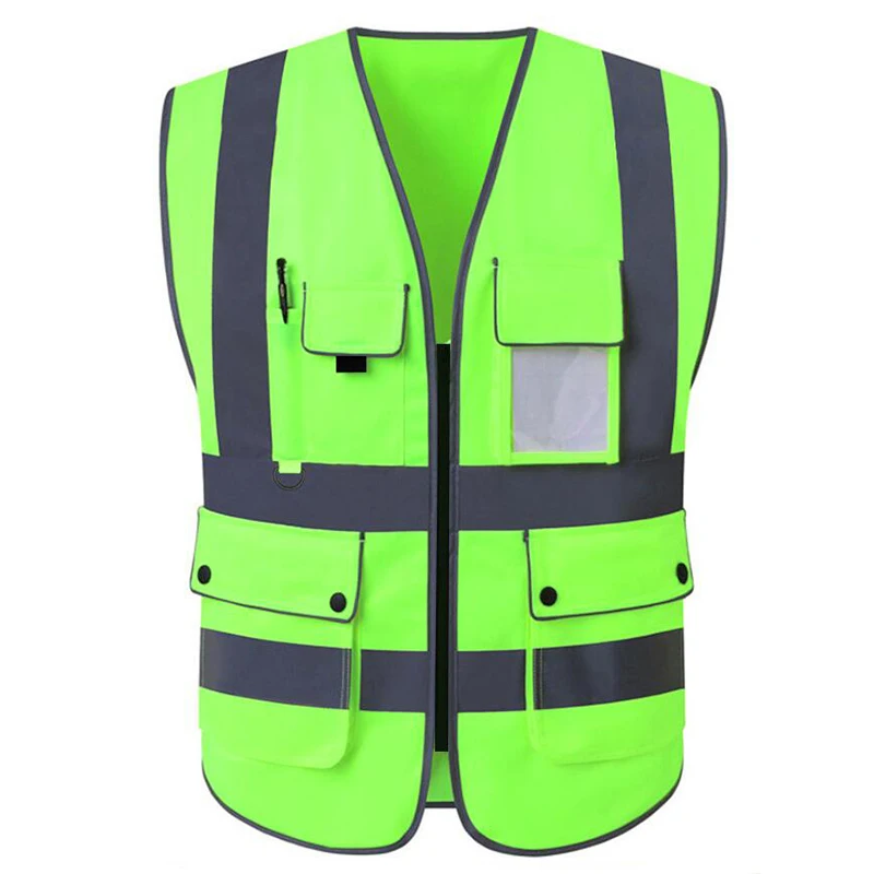 

Customized Logo and Text Motorcycle Hi Vis Vest Safety Vest with Pockets Zipper Front High Visibility Vest Supervisor