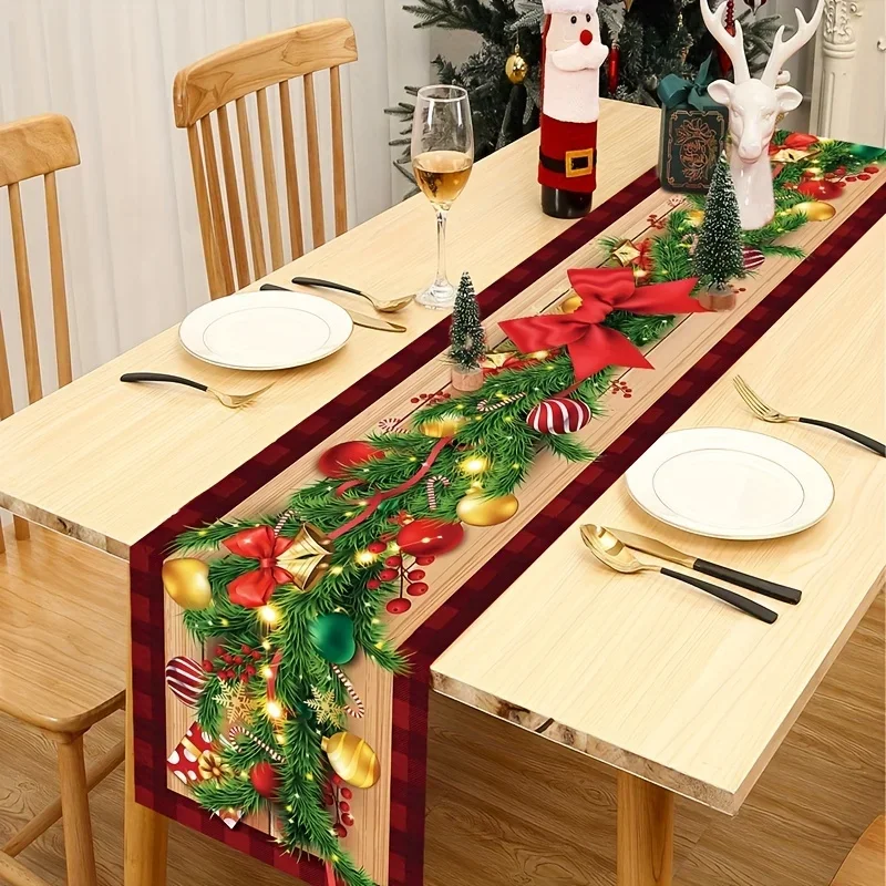 Christmas Pine Needle Xmas Balls Linen Table Runner Party Decor Reusable Winter Kitchen Table Runners Christmas Decorations