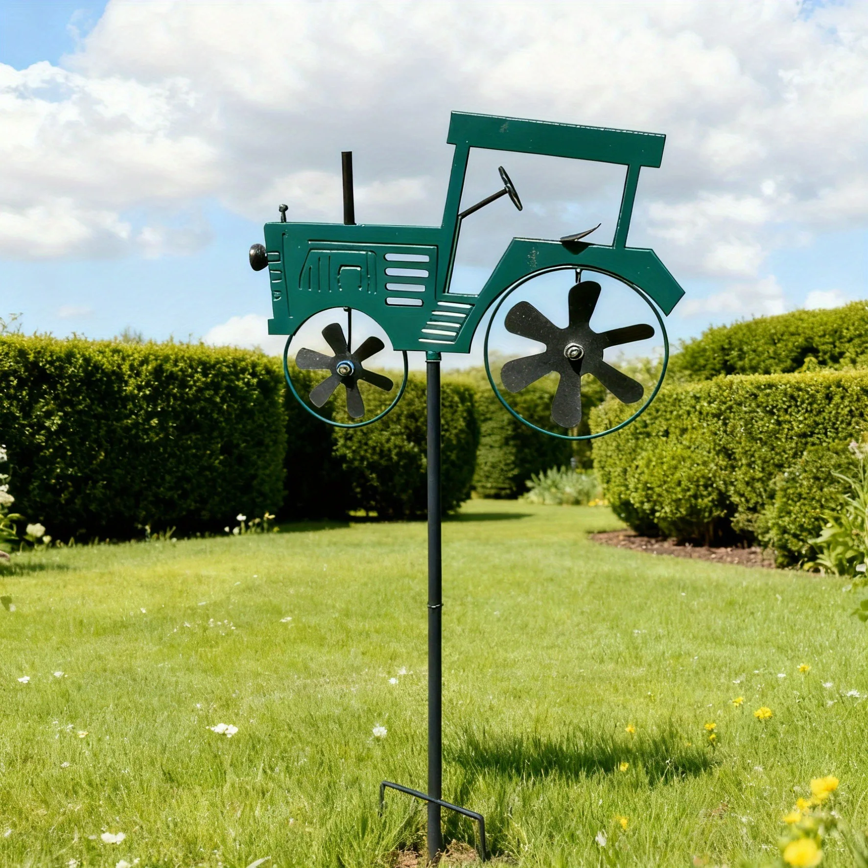 Vintage Green Tractor Metal Wind Spinner Stake, Farm Tractor Windmill, Outdoor Backyard Lawn Garden Kinetic Decor