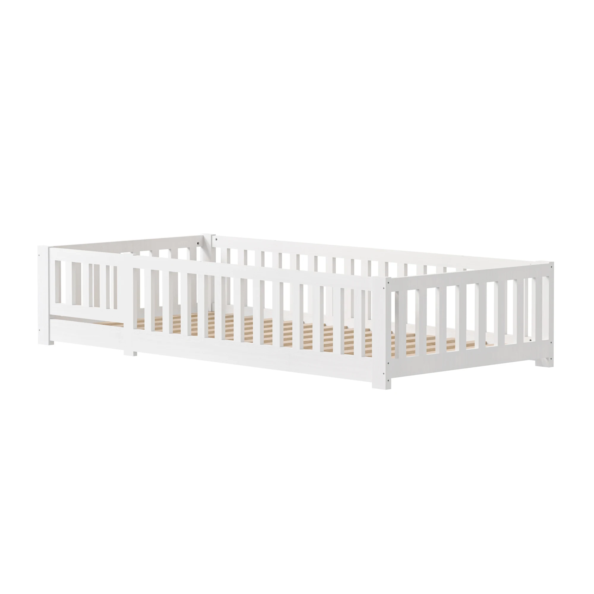 RosahqndaKids Kinderbed Massief Montessori Houten Vloerbed met Valbeveiliging - Veilig Peuterbed - Scandinavisch Design