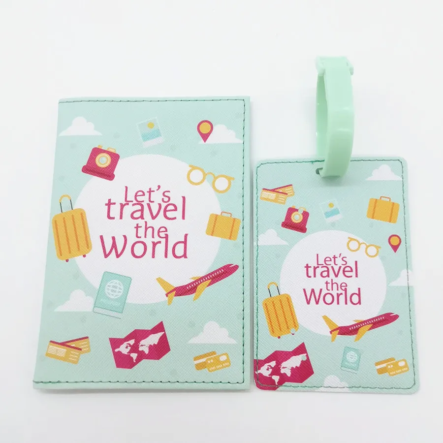 2PCS/Set Travel Passport Cover LuggageTag  for Woman Men ID Address Card Holder Portable Tourism Accessories