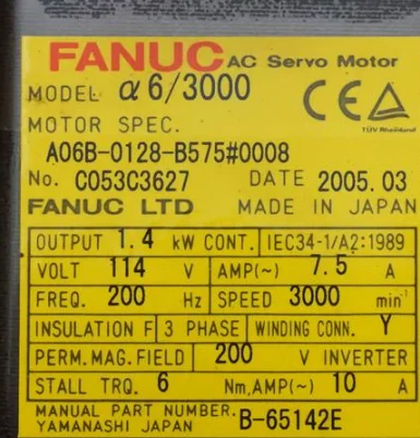 

Second-Hand A06B-0128-B575 #0008 Fanuc Servo Motor Original Japan Tested Ok For CNC Machine