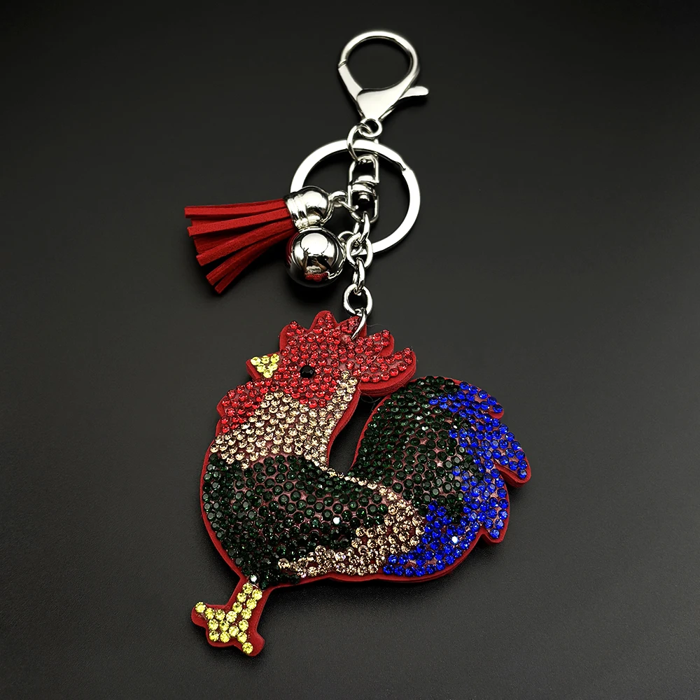 Fashion Crowing Rooster Male Keyring For Women Men Colorful Crystal Tassels Female Animal Bag Charms Keychain Jewelry Decoration