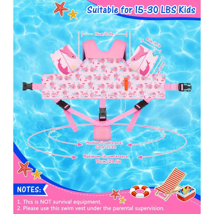 Kleinkind-Schwimmweste für Kinder, Schwimmarm-Floaties, Cartoon-Schwimmwasserflügel mit Schrittgurt, Pool-Schwimmwesten, Ärmel, Schulter