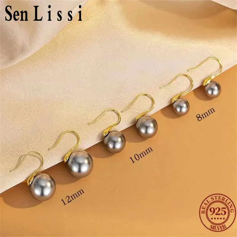 

Senlissi-New Fashion Wholesale 8-12mm Gary Pearl and 925 Sterling Silver Stud 18 k Earrings for Women Jewelry Gifts