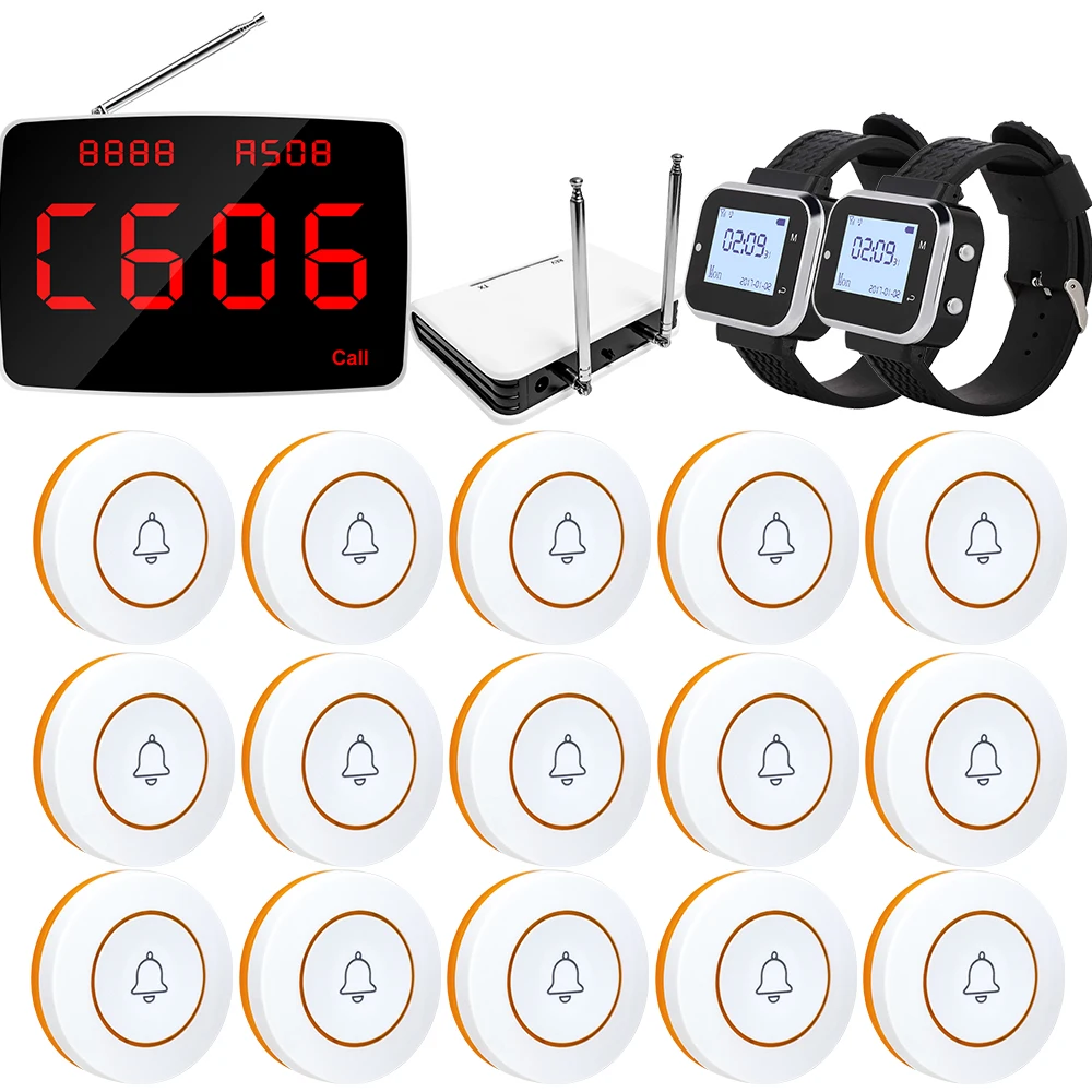 15 Service Table Call Button 1 Display Monitor Receiver 2 Waiter Watch Pager 1 Amplifier Wireless Calling System for Restaurant