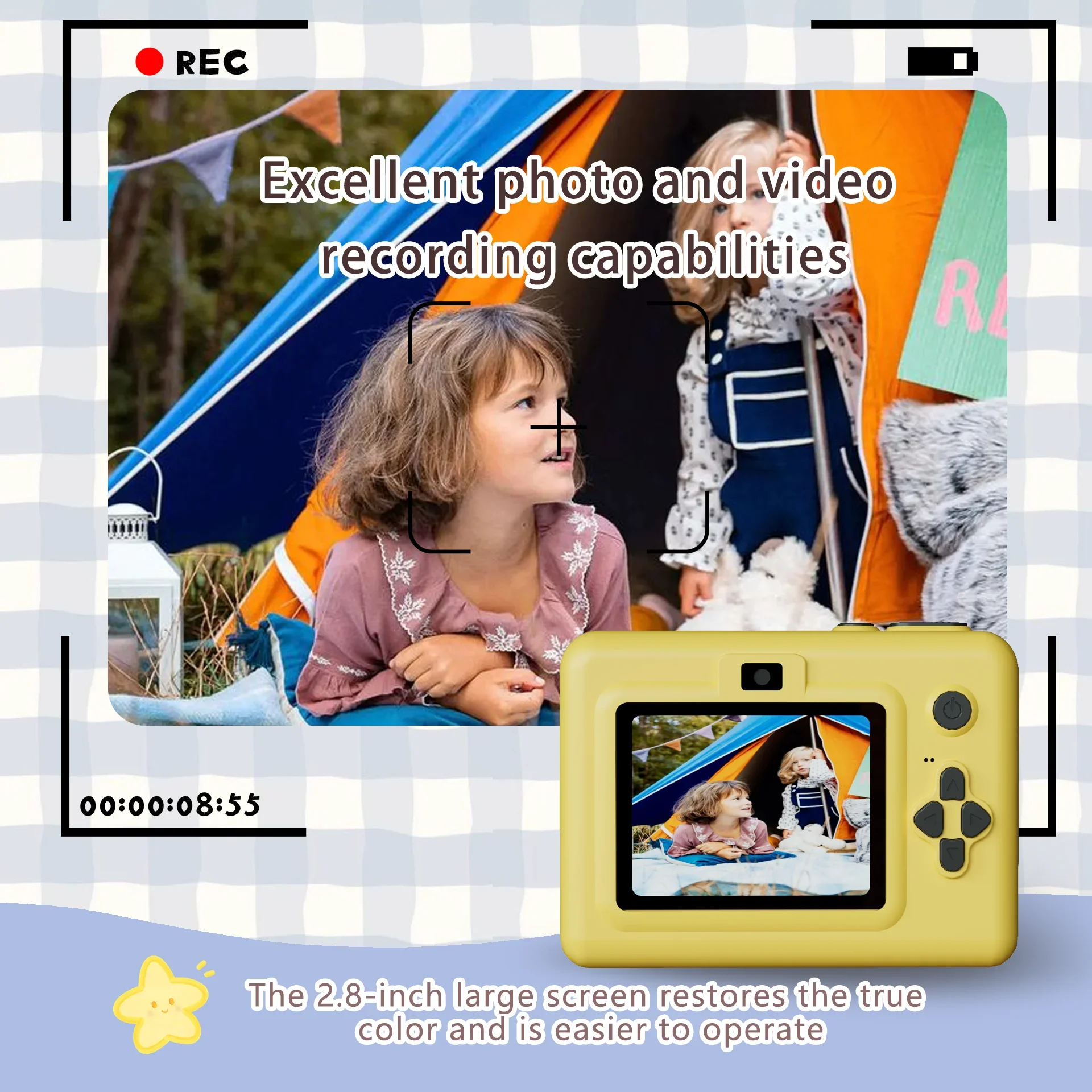 Instant Camera voor kinderen Selfie Digitale camera met 720P-video 2,8-inch scherm Voor- en achterkant Dual Lens Draagbare reiscamera Speelgoed