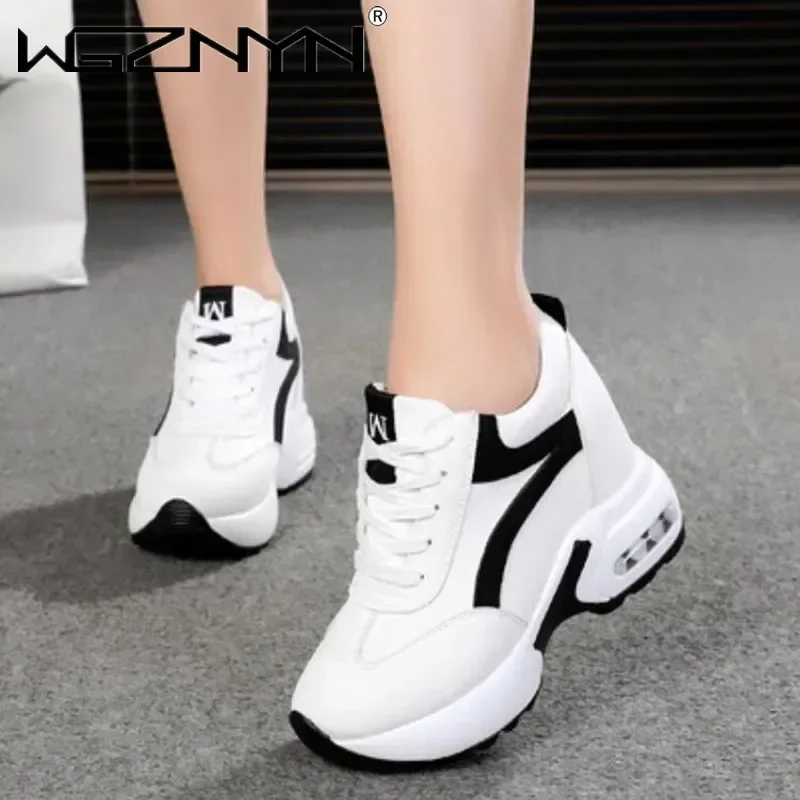 Autumn Luxury Women Casual Shoes Platform Sneakers Comfortable Air Cushion Outdoor Solid Heightening Footwear Chaussures Femme