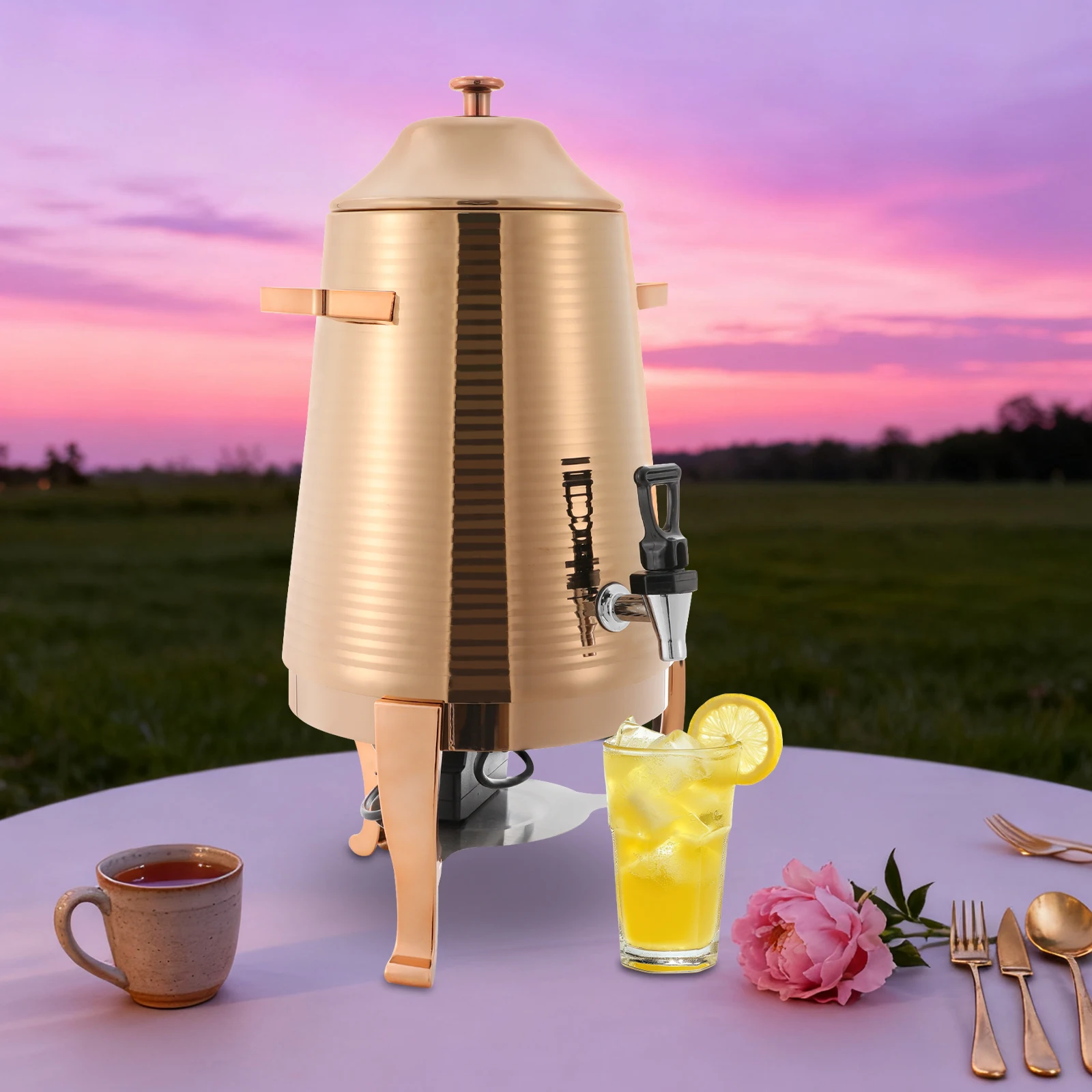 

13L Hotel Hot Beverage Dispenser with Fuel Tray Electric Heating Stainless Steel Barrel Milk Coffee Chafer, Hot Drink Dispenser