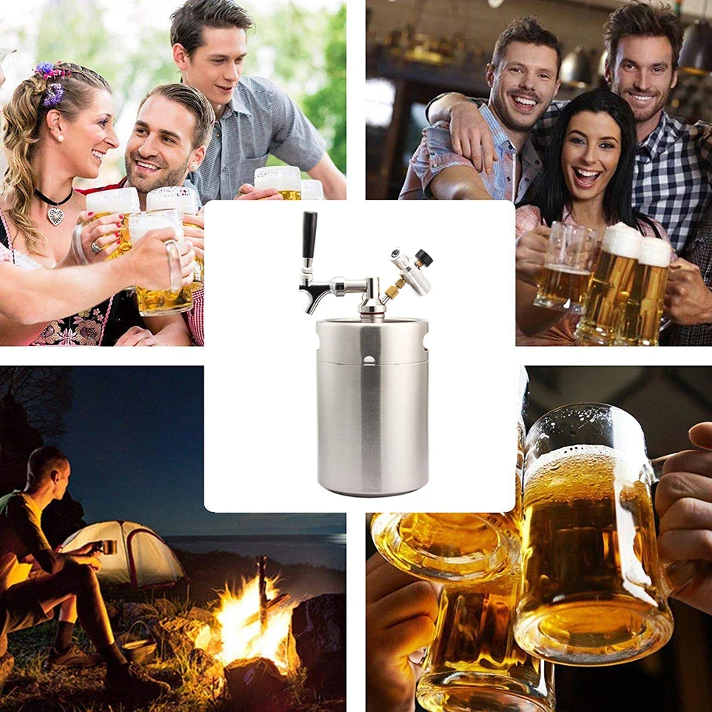 5L Mini Beer Keg Home Brewing Beer Growler,Stainless Steel Premium Kegs Mini Kegerator Craft Beer Dispenser Use 8g CO2 Cartridge