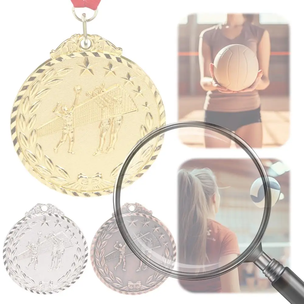 

6.5cm Volleyball Medal Sports Rewards with Neck Ribbon Competition Awards Metal Winner Medals for Competitions Party Race