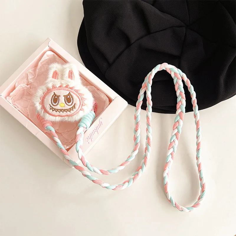 

Cartoon Labubu plush cell phone back clip adjustable solid drop-proof crossbody rope handheld rope strap diy muppet
