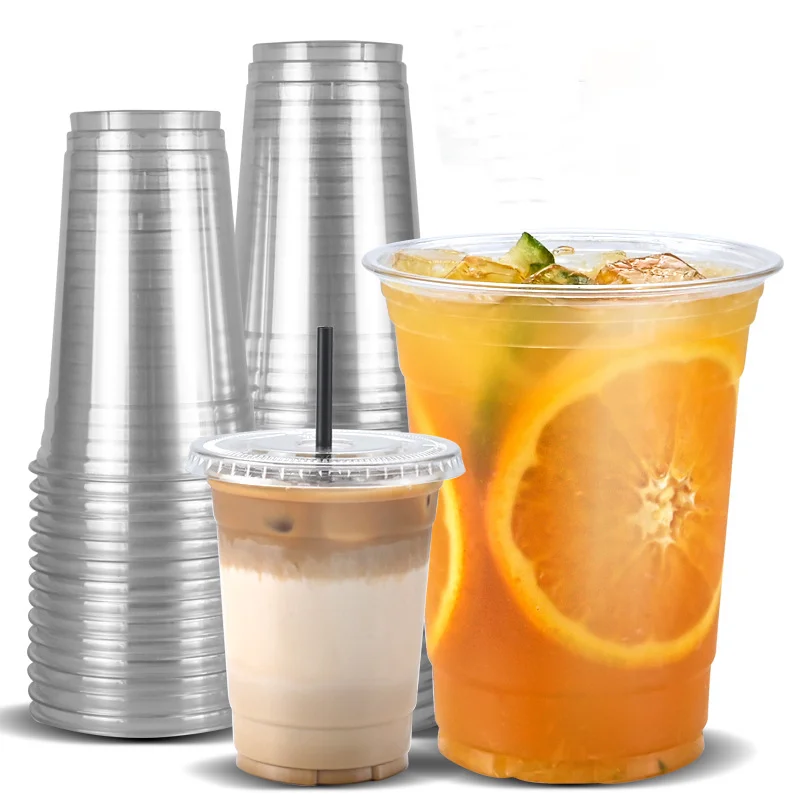 

50pcs/Set 12/16oz Clear Plastic Cup with Lids Disposable Cups for Iced Coffee or Juice Party Smoothie Milkshake Cold Drinks