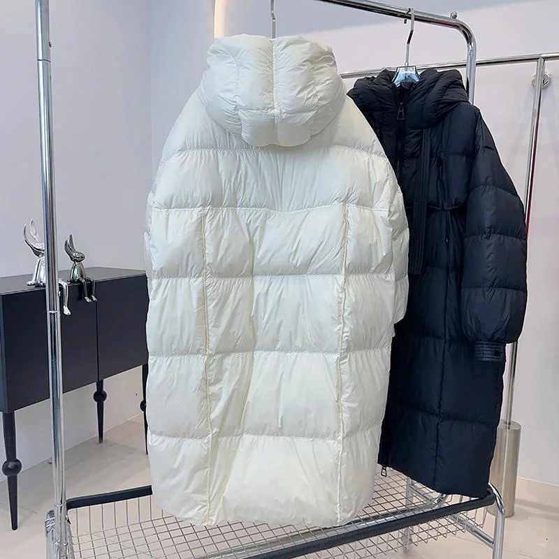 Casaco feminino acolchoado de algodão, parkas acima do joelho, sobreroupa com capuz, casaco quente, moda feminina, novo, inverno, 2024