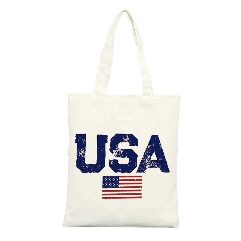 USA Letter Print Canvas Tote Bag, Vintage Style for Casual Shopping and Daily Use