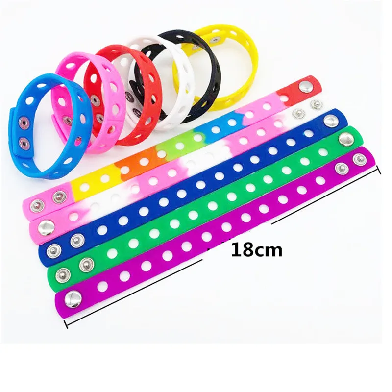 10pcs/lot Mix Style Random Silicone Bracelet Wristband 18cm Fit Shoe Charms Shoe Buckle Wristband Rubber Wrist Strap