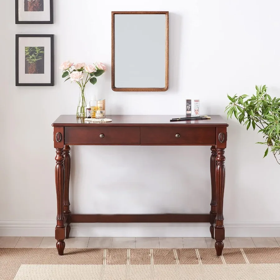 مكتب كتابة الكمبيوتر من الخشب الصلب مع درجين كبيرين 39.4 مكتب منزلي واسع محطة عمل أثاث طاولة دراسة ريفية صغيرة i #3