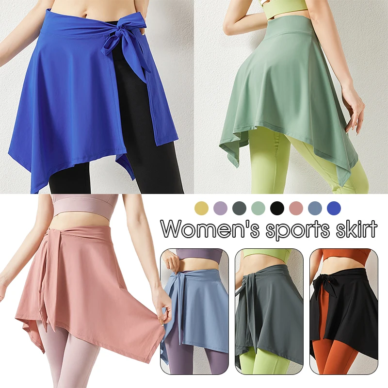 Women Decor Fake Shirt Sport Gym Fitness One Piece Skirt Covering Buttocks Half-length Bandage Yoga Dance Short Ballet Skirt