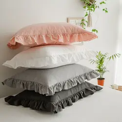 Fundas de almohada de algodón con borde de volantes, Fundas de cojín decorativas de Color sólido, suaves y transpirables, rectangulares, ropa de cama de tela duradera
