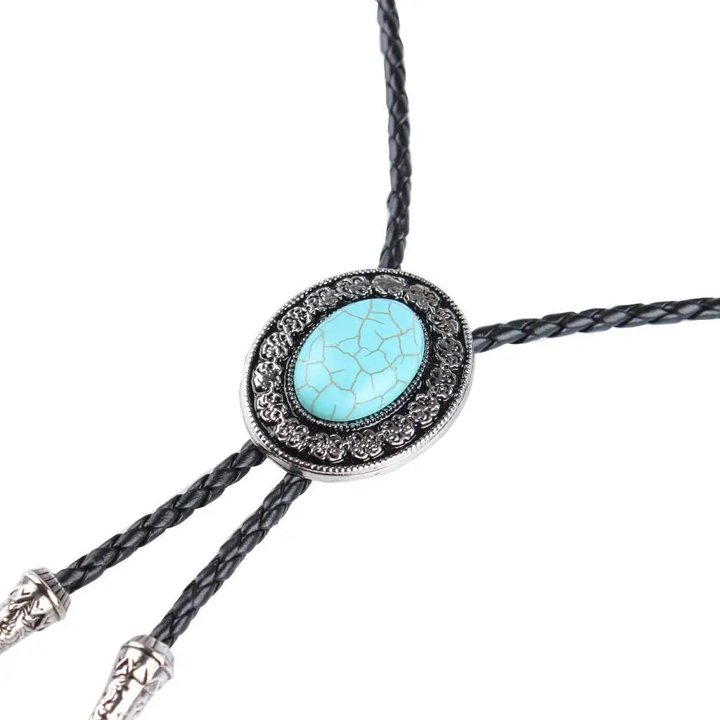 Vintage Western Cowboy Mens Bolo Tie Pendant Necklace Jewelry Turquoise