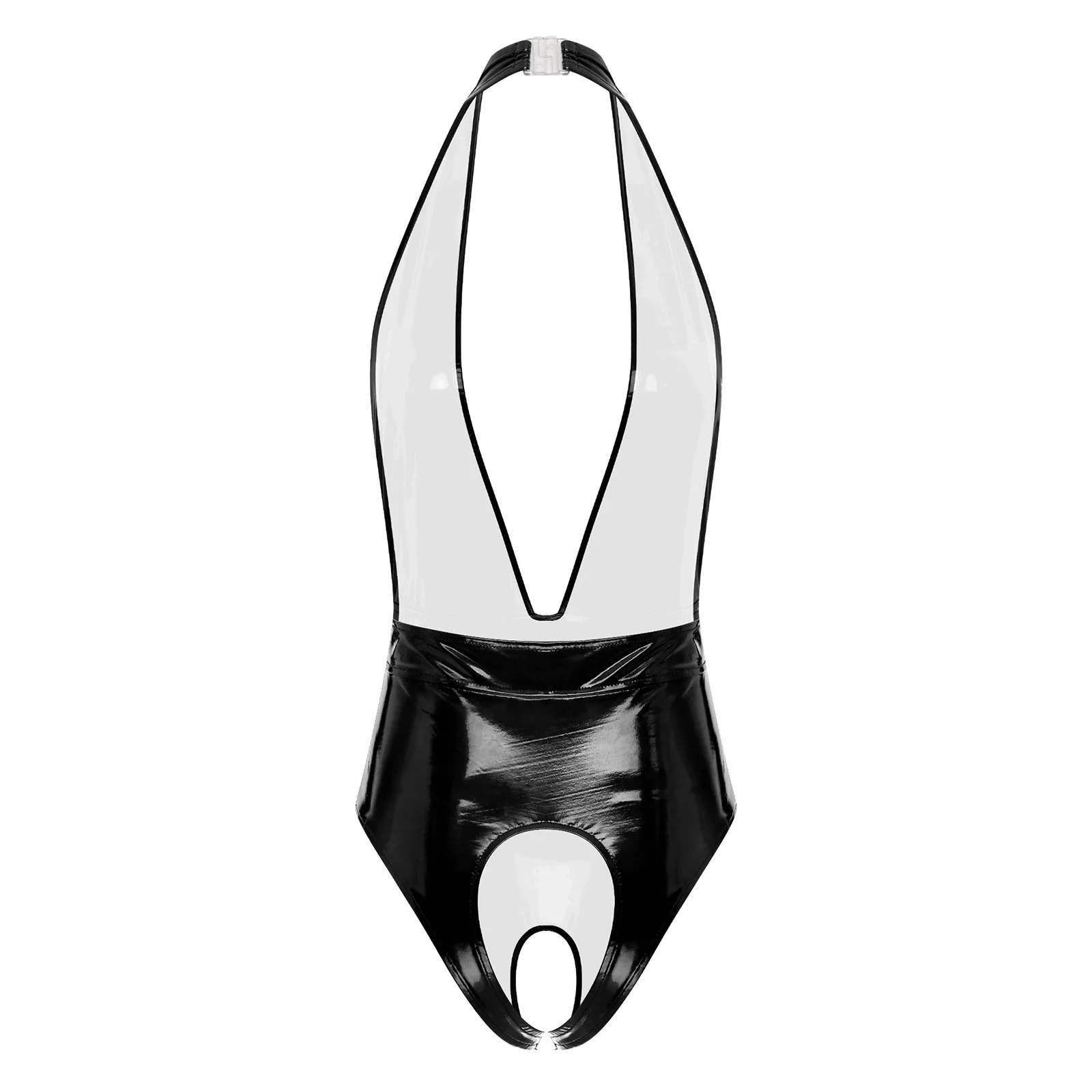 Sleeveless Faux Latex Bodysuit Women Shiny Patent Leather Teddies Wetlook Ladies Crotchless One-piece Party Rave Night Clubwear