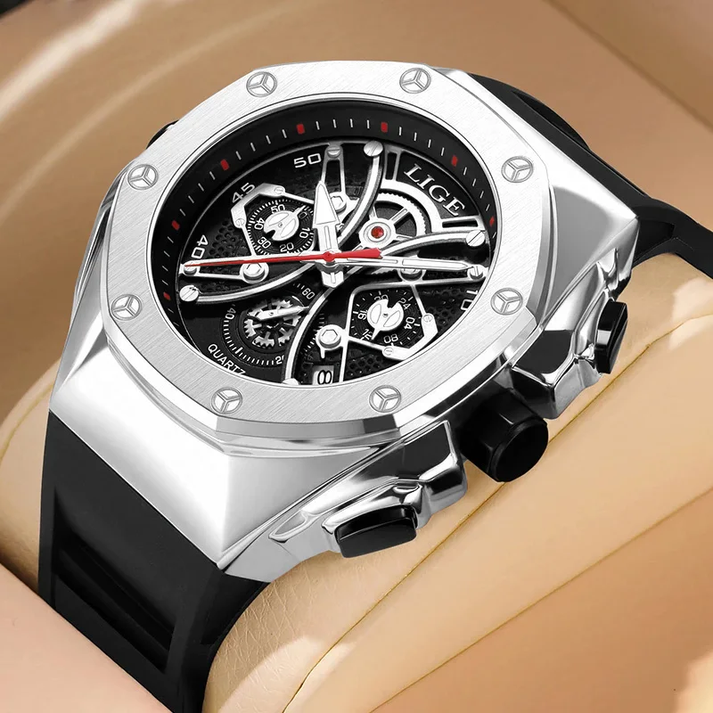 Reloj LIGE العلامة التجارية الفاخرة الجديدة ساعة رجالية كوارتز رجل ساعات مقاوم للماء ساعة مضيئة للرجال تاريخ كرونوغراف ساعة يد رياضية #1