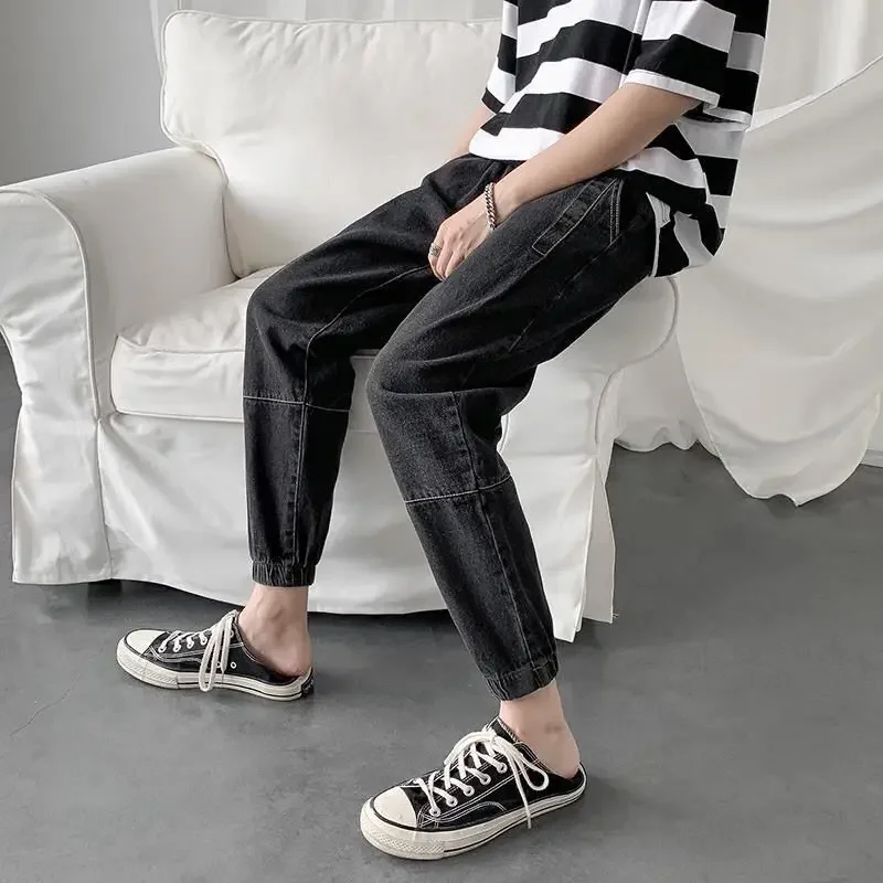 

With Pockets Jeans for Men Cropped Trousers Retro Classic Original Trend 2025 Regular New in Y 2k Vintage Denim Man Cowboy Pants