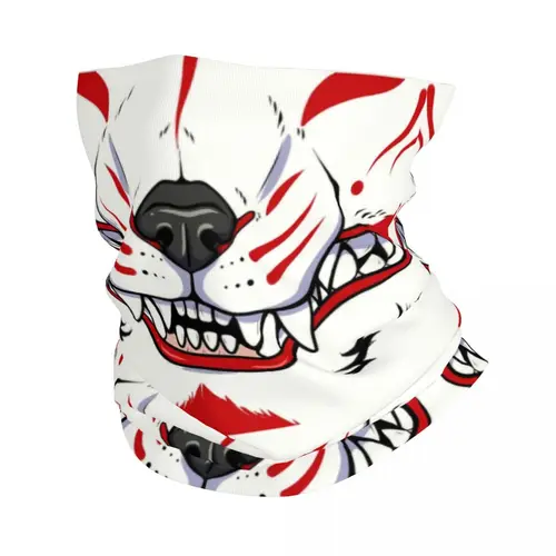 Oni Demon Kitsune Grin Bandana calentador de cuello para hombres y mujeres, bufanda de esquí de senderismo, polaina, zorro, Aunumart, cubierta facial japonesa, Invierno
