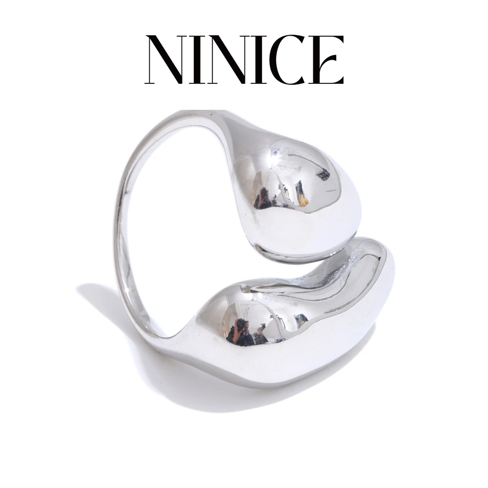 NiNice Neuer minimalistischer Ring aus Edelstahl mit verstellbarer Metallstruktur, schlankes geometrisches Fingerschmuckzubehör