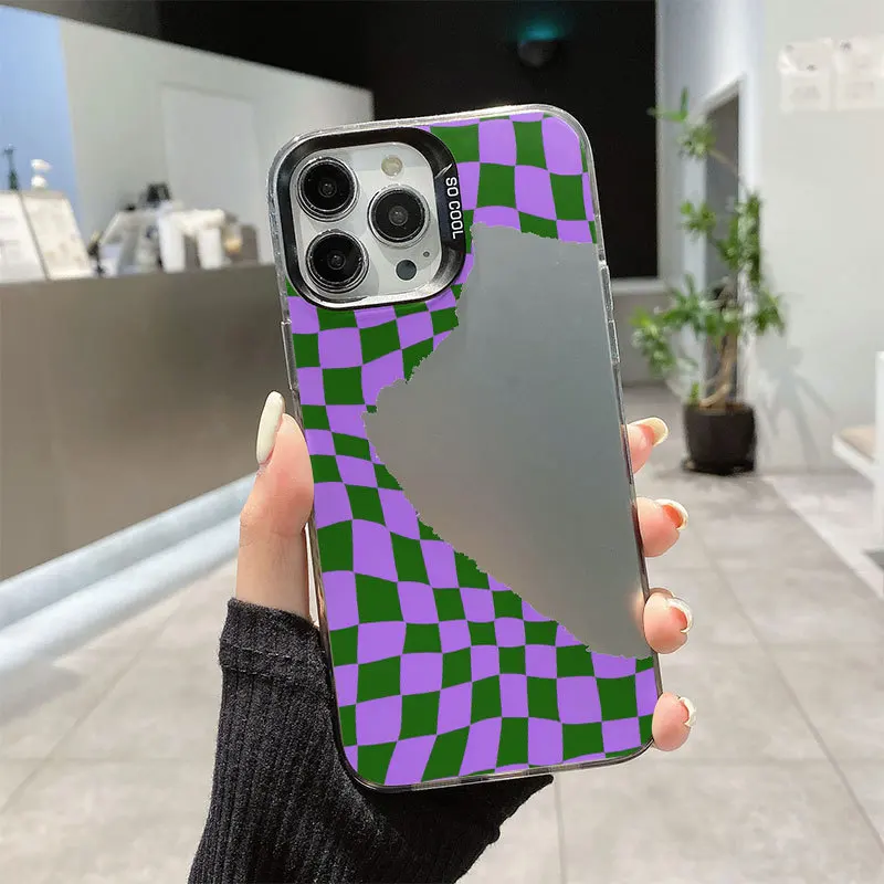 

New Creative Retro Checkerboard Cat Hard Phone Case For iphone 16 15 14 13 12 11 Pro Max Plus Shockproof Bumper Cover