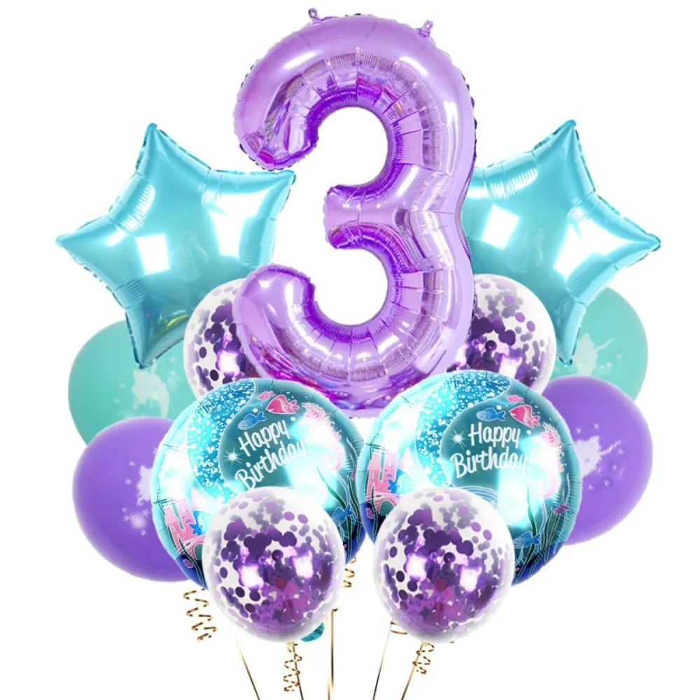 

Purple Mermaid Sequin Top and Skirt Set for Girls Birthday Party Themed Celebration Outfit with Shiny Balloon Decor Accessory